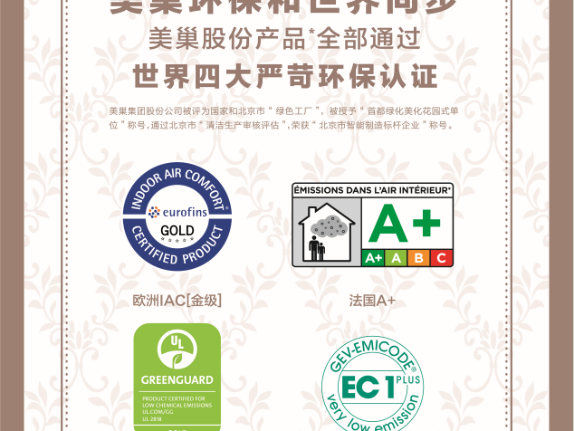 美巢集團股份產(chǎn)品全部通過世界四大嚴(yán)苛環(huán)保認證